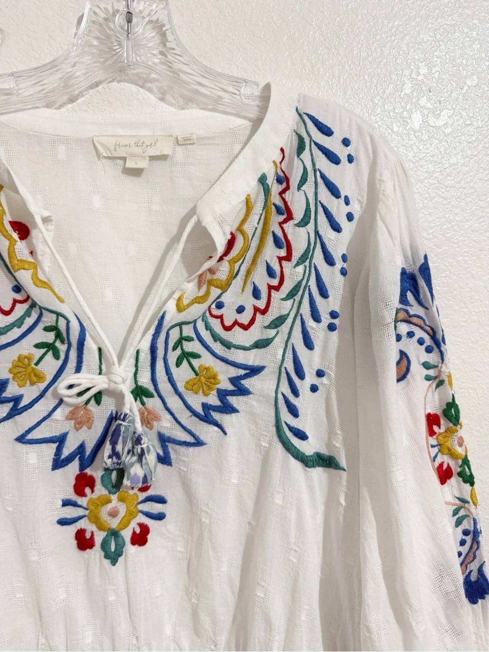 Anthropologie Forever That Girl Embroidered Peplum Blouse in White